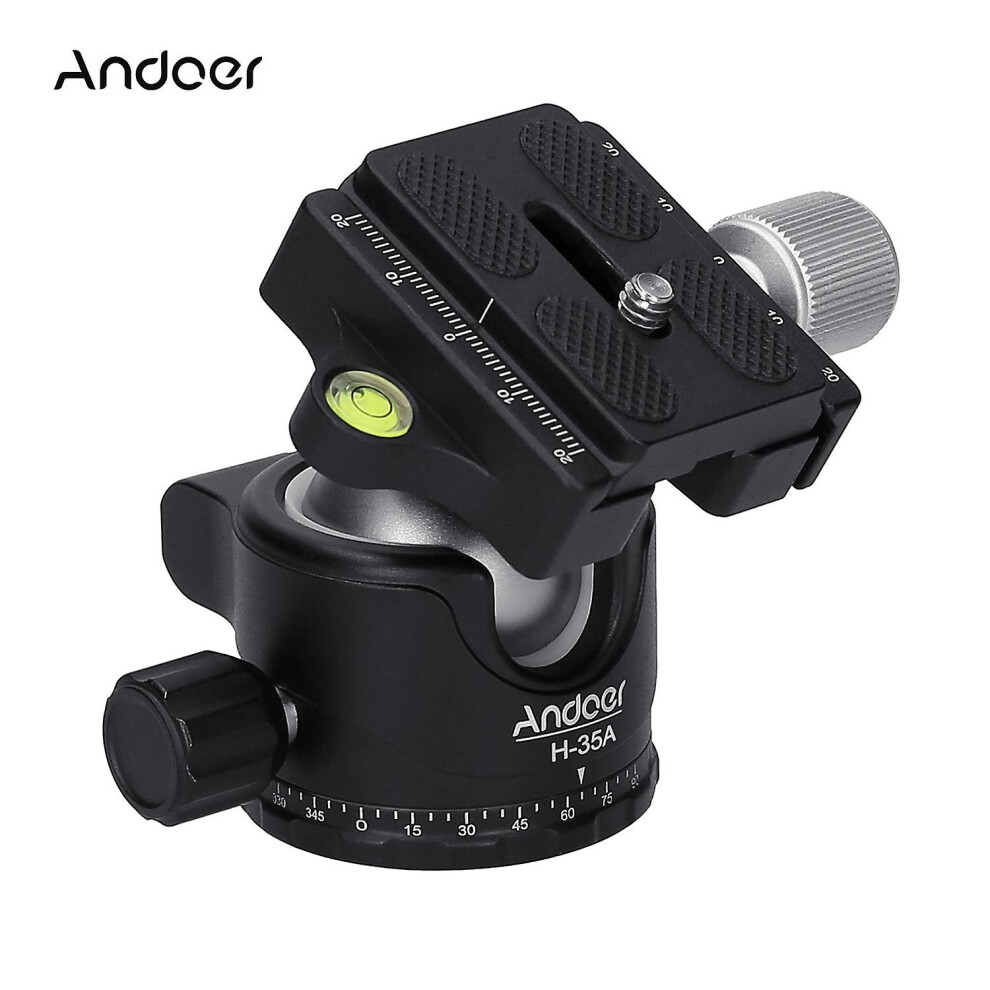 (As Show, One Size) Andoer H-35A Panorama Ballhead Tripod Mount Adapter Ball Head U-Groove Low Gravity Center Aluminium 6909775532478