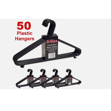 50x Adult Black Strong Plastic Coat Hangers for Clothes & Trousers