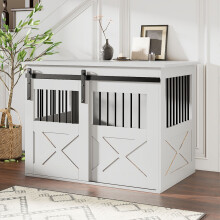 Garden Sanctuary White Modern Dog Crate Lockable Sliding Door 90cm W