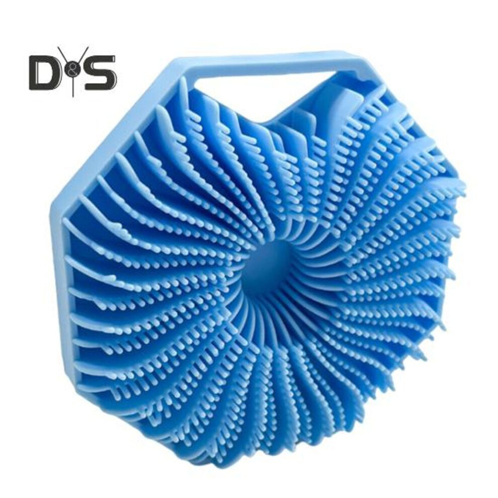 (blue, 1pc) Polygonal Silicone Bath Brush Sensitive Skin Exfoliating Body Scrubber With Massage Bristles Anti-slip Handle Shower Brush