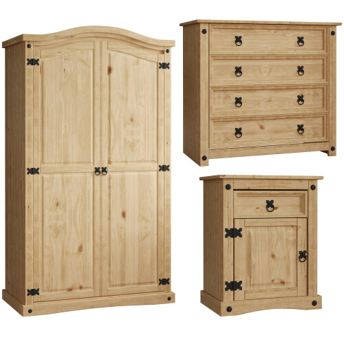Vida Designs Corona 3 Piece Bedroom Furniture Set Solid Pine