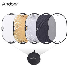 (As show, One size) Andoer 90*60cm Portable Handheld Oval Collapsible 5in1 Multi Reflector with Gold/Sliver/White/Black/