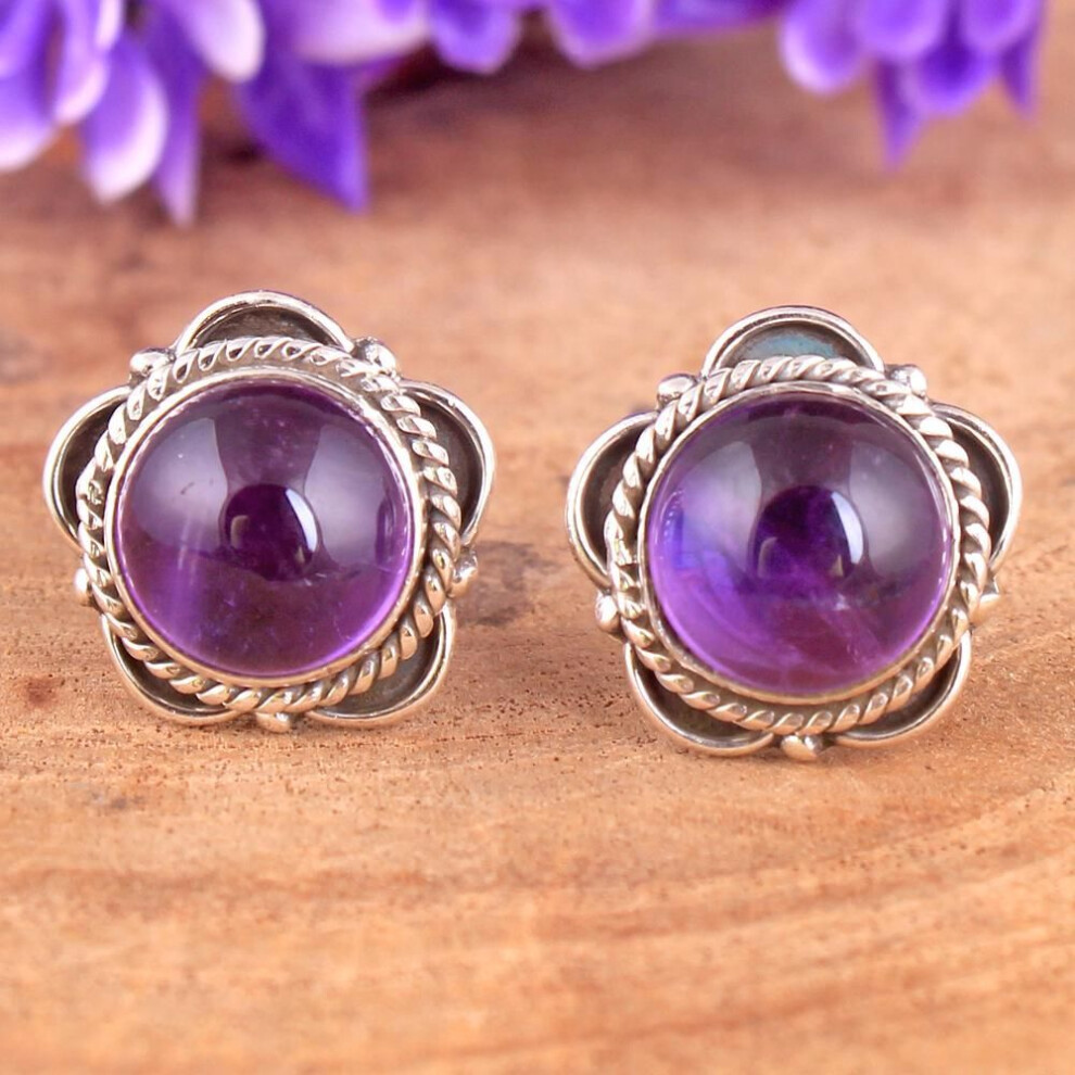(purple) 925 Sterling Silver Handmade Jewelry, Moonstone Silver Earring, Women Jewelry, Gifts For Her, Handmade Jewelry, Stud Earring