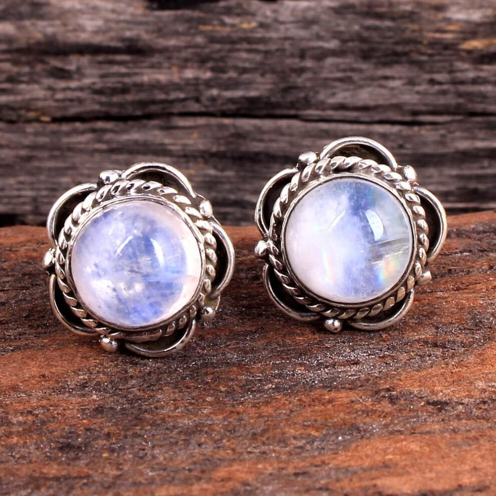 (white) 925 Sterling Silver Handmade Jewelry, Moonstone Silver Earring, Women Jewelry, Gifts For Her, Handmade Jewelry, Stud Earring