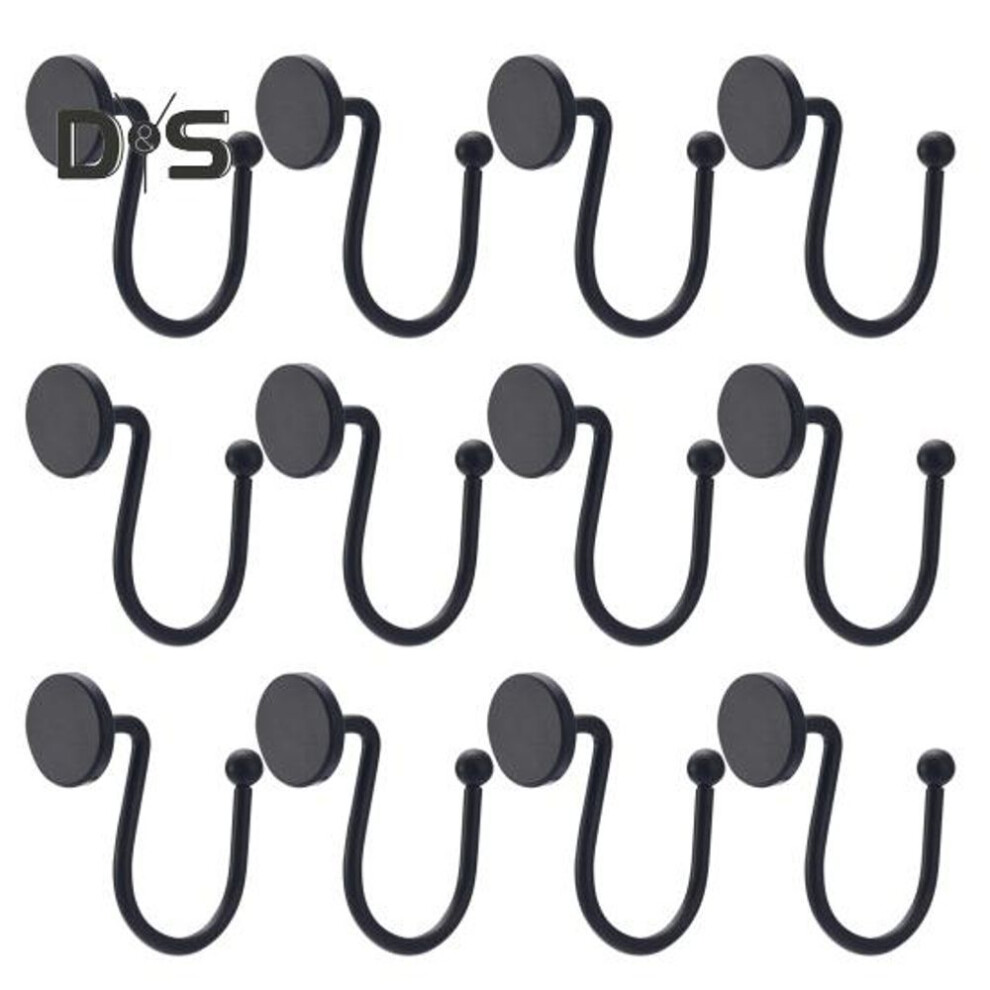 (black) 12 Pcs Shower Curtain Hook High Strength Polished No Deformation Anti-rust Alloy Smooth Sliding Securely Positioned Bathroom Curtain Ring