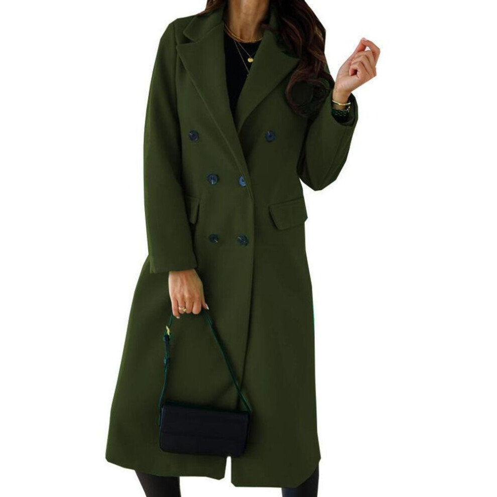 (green, L) Yyfs women's Fashion Casual Solid Color Print Autumn Winter Long Sleeve Polo Neck Jackets & Coats