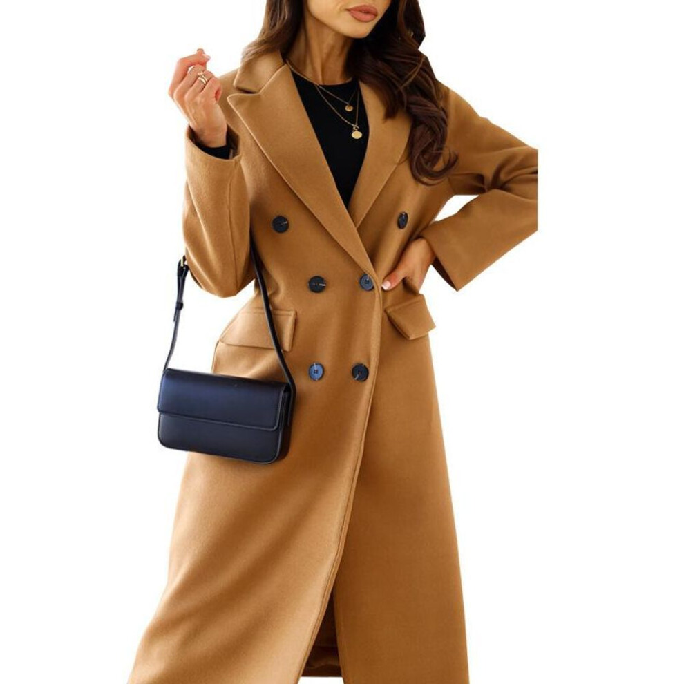 (khaki, XL) Yyfs women's Fashion Casual Solid Color Print Autumn Winter Long Sleeve Polo Neck Jackets & Coats