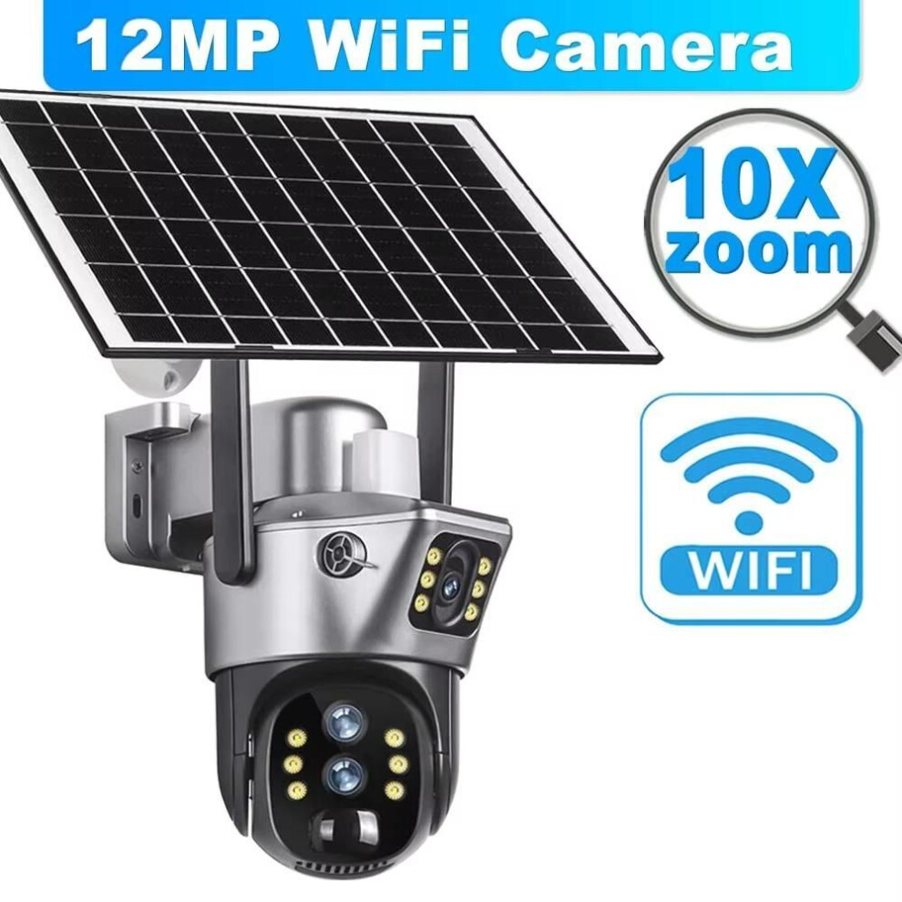 (Wifi Cam 10xZoom) LS VISION 12MP 6K Solar Battery Camera Outdoor 10X Zoom Three Lens PTZ WiFi Surveillance Camera Security Protection 4K 8MP Smart CCTV Cam
