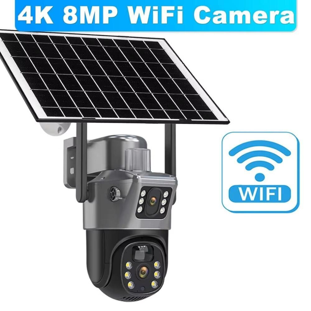 (Wifi Cam No Zoom) LS VISION 12MP 6K Solar Battery Camera Outdoor 10X Zoom Three Lens PTZ WiFi Surveillance Camera Security Protection 4K 8MP Smart CCTV Cam