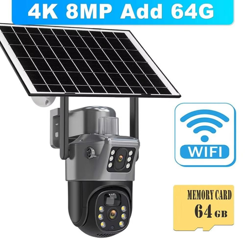 (Wifi No Zoom Add 64G) LS VISION 12MP 6K Solar Battery Camera Outdoor 10X Zoom Three Lens PTZ WiFi Surveillance Camera Security Protection 4K 8MP Smart CCTV Cam