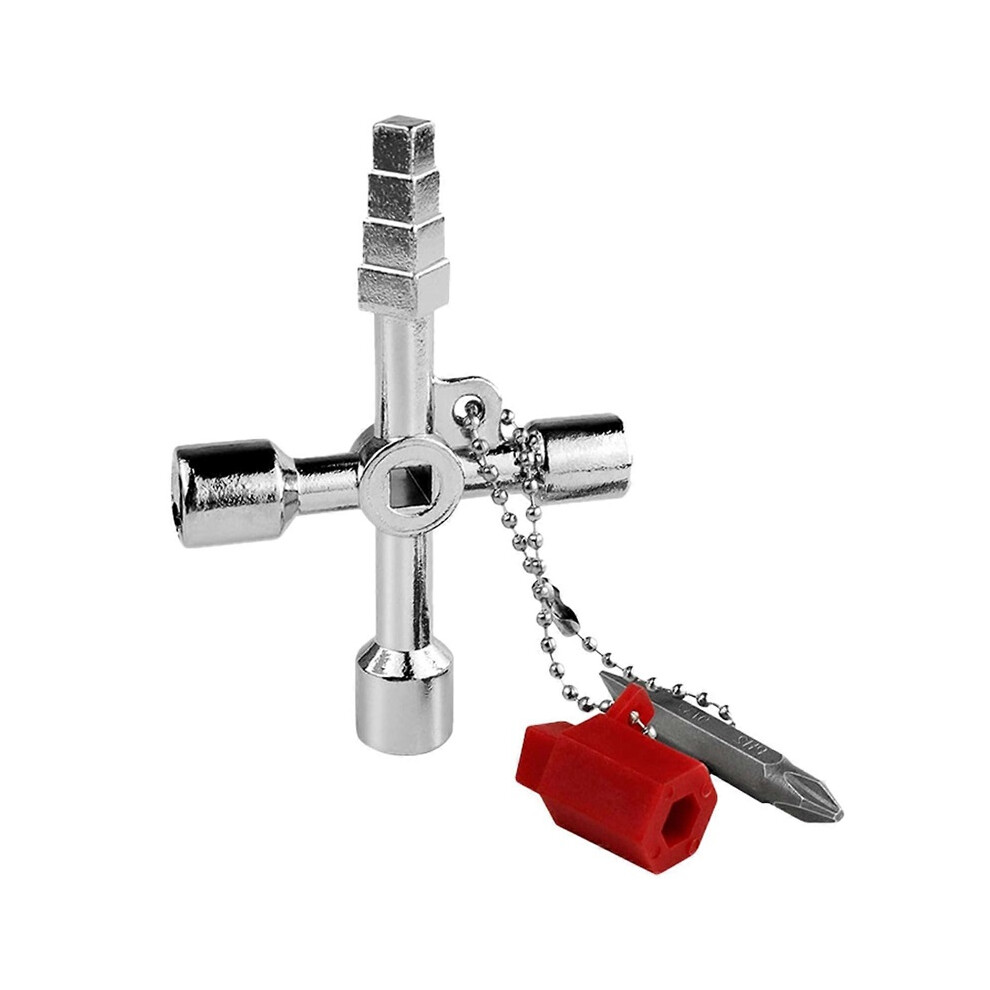 (1Pc) 4-In-1 Utility Cross Key Multifunctional Wrench Tool Triangle/Square Keys For Train Electrical Elevator Cabinet Valve 6422726231003