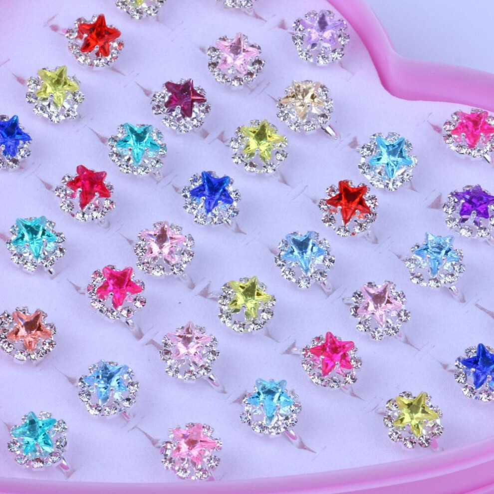 (as the picture, pentagram) Colorful Crystal Princess Ring for Girls
