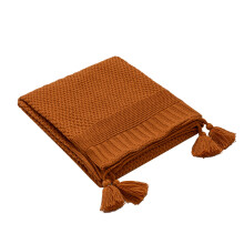 (Orange) Solid Color Knit Blanket With Tassels Fringe , Acrylic Fibers Warm Knitted Throw Blanket For All Seasons, Soft Cozy Throws