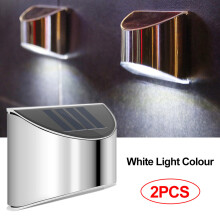 (2PCS-White) 2PCS Solar Stainless Steel Fence Light Outdoor LED Patio Garden Landscape Wall Light IP65 House Door Outside Solar Panel Washing Lamp