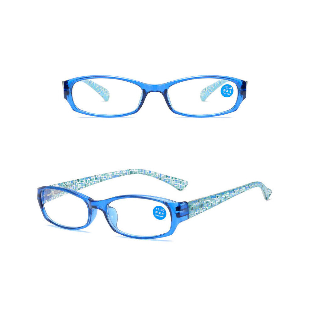 Blue/Light (+2.00, ) Womens Reading Glasses Blocking Spring Hinge Readers +1.0 To +4.0