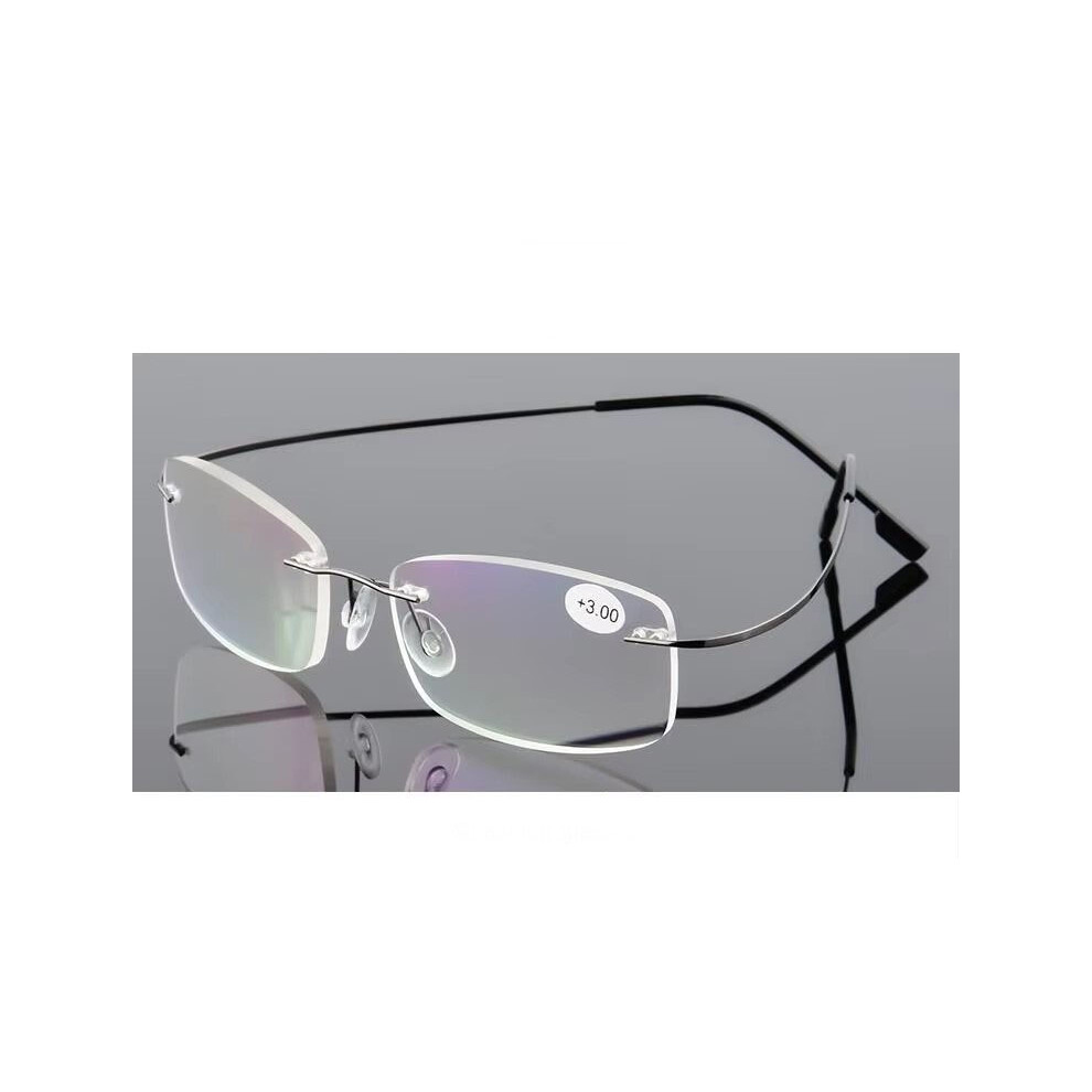 Gray (+1.50, ) Mens Rimless Reading Glasses Metal Readers Rectangle +1.0 To +4.0