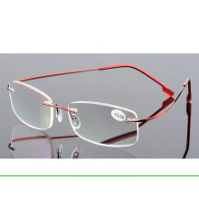 (+4.00, Red) Mens Rimless Reading Glasses Metal Readers Rectangle +1.0 TO +4.0