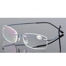 (+4.00, Blue) Mens Rimless Reading Glasses Metal Readers Rectangle +1.0 TO +4.0