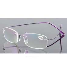 (+4.00, Purple) Mens Rimless Reading Glasses Metal Readers Rectangle +1.0 TO +4.0