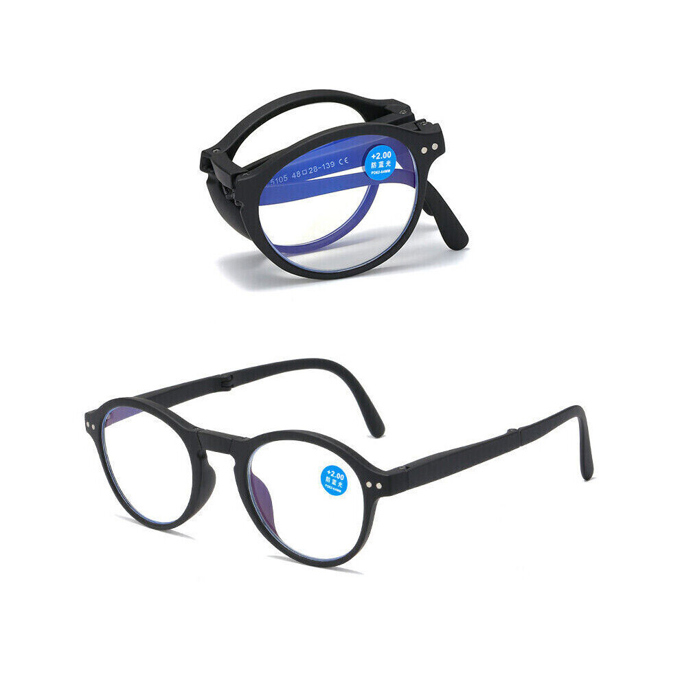 (+3.00, Black) Folding Reading Glasses Blue Light Blocking Pocket Reader W/ Box +1.0 TO 4.0