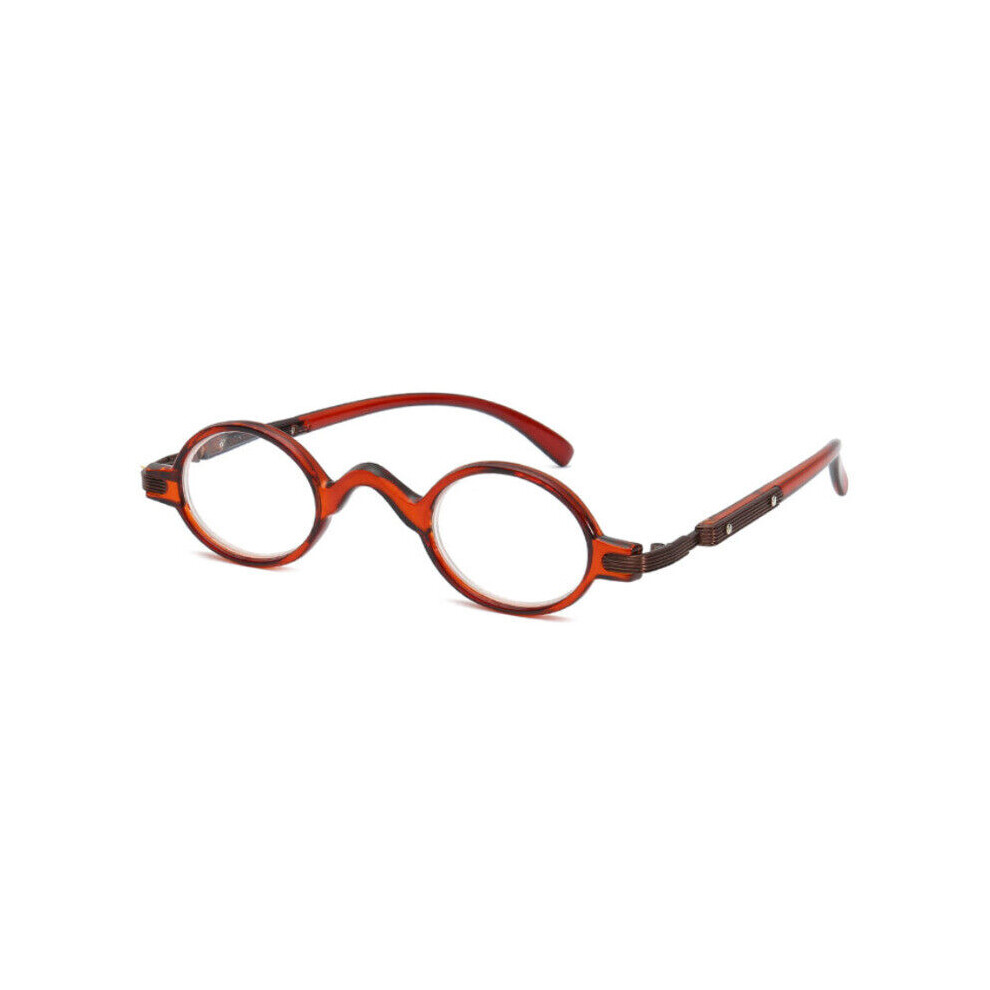(+1.00, Brown) Vintage Reading Glasses Small Round Retro Readers +1.0 +1.5 +2.0 +2.5 3.0 +3.5 +4.0