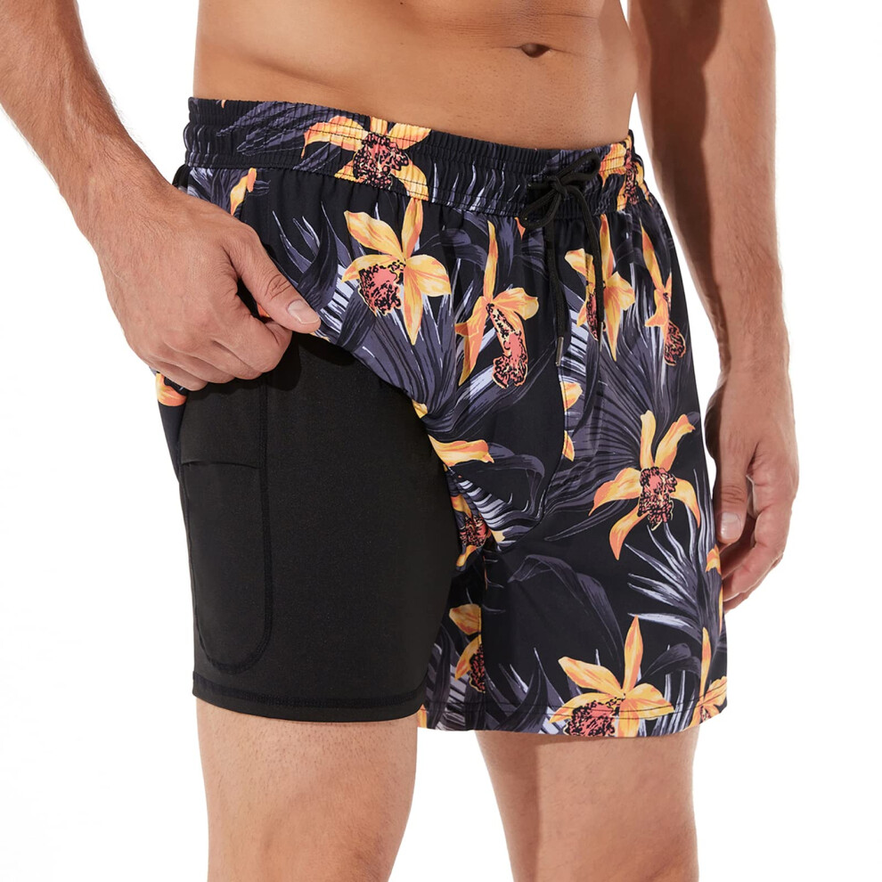 BRISIRA Short de bain pour homme    s  chage rapide, entrejambe de 5 pouces, short de plage extensible avec doublure de compression, poche zipp  e