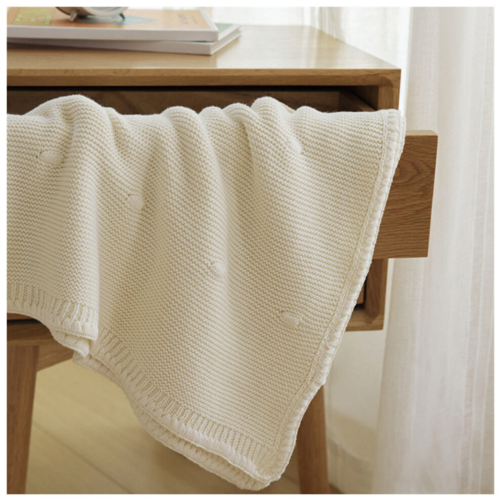 (White) Pure Cotton Knit Baby Blankets ,Soft Knitted Warm Cozy Cuddle Stroller Crib Blanket For Newborns, Infants & Toddlers White