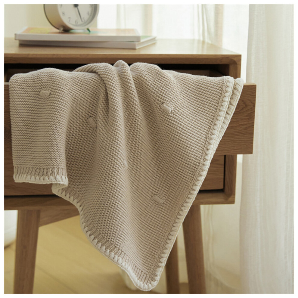 (Beige) Pure Cotton Knit Baby Blankets ,Soft Knitted Warm Cozy Cuddle Stroller Crib Blanket For Newborns, Infants & Toddlers Beige