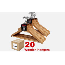 20x Wooden Coat Hangers with Trouser Bar for Clothes, Suits & Garments