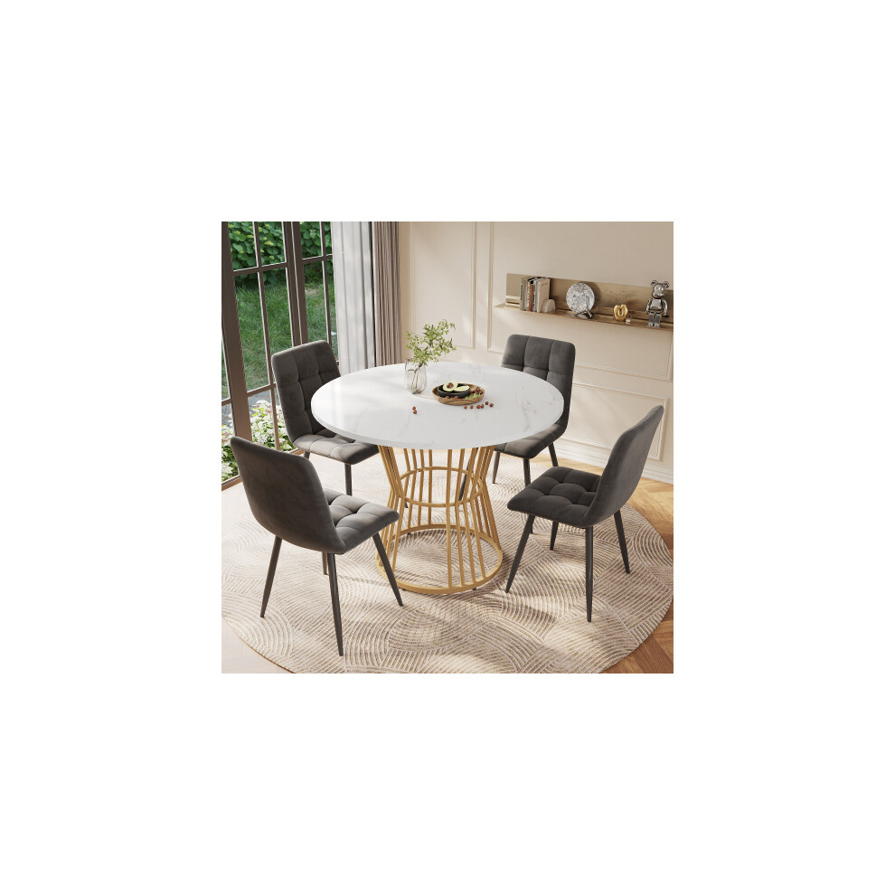 Dining table set (5-piece), round dining table 100 cm diameter dining table with 4 gray velvet dining chairs