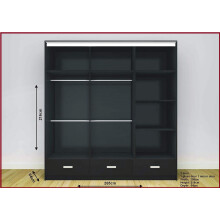 (205cm, Black) Modern High Gloss Sliding door Wardrobe with Long LED