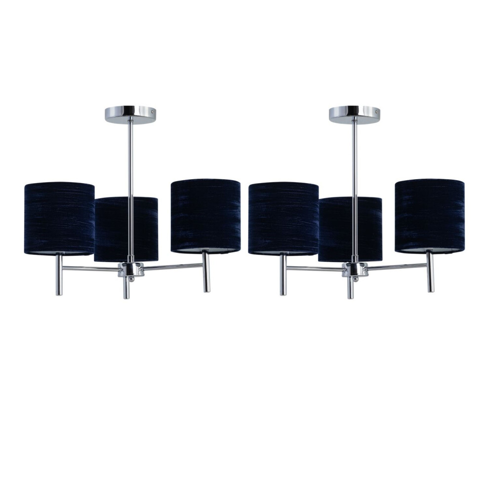 Set of 2 Brea - Chrome Light Fittings with Navy Blue Velvet Shades-image-OPC-PH9SK25-NEW