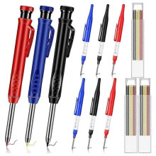 9 Pcs 3 Color Solid Carpenter Pencil 18 Refills Long Nosed Deep Hole Mechanical Pencil Marker Sketc