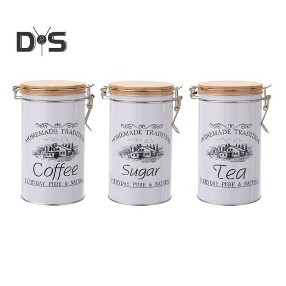 3pcs Coffee Sugar Canisters Set Large Capacity Easy To Clean Multipurpose Metal Tea Coffee Sugar Jars With Airtight Sealed Bamboo Lid