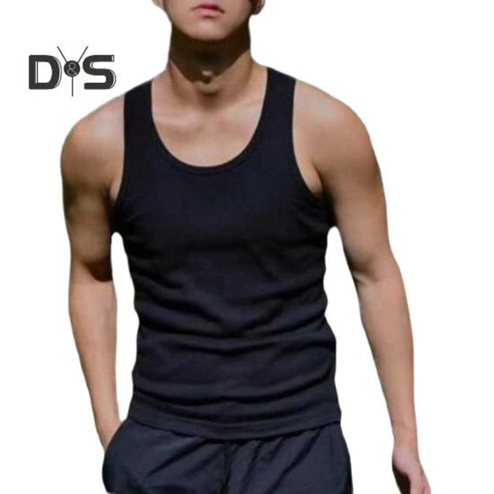 (black, XL) Summer Men Vest O Neck Slim Fit Elastic Solid Color Sleeveless Tank Top Sweat Absorption Fitness Gym Streetwear Tee
