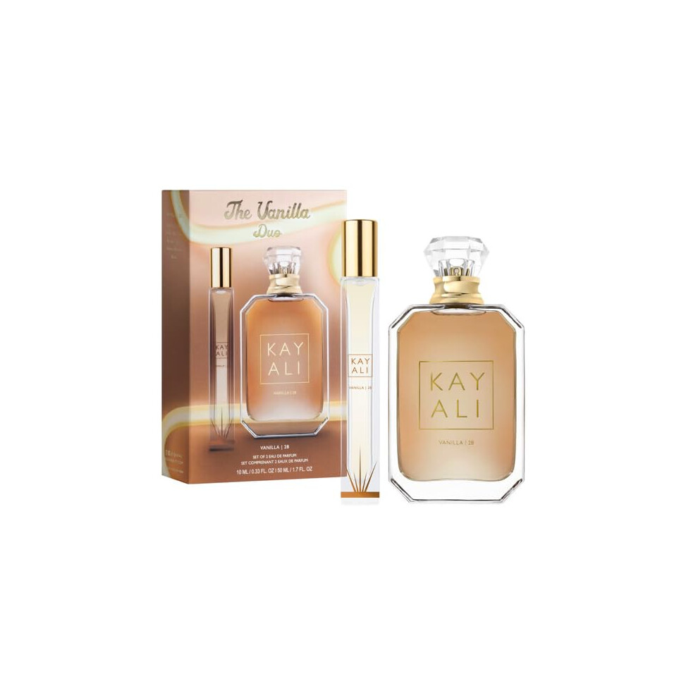 Huda Kayali Beauty The Vanilla Duo Limited Edition Gift Set: Vanilla | 28 Eau De Parfum Full Size (1.7 fl oz / 50 ml) and Travel Size Spray (0.33 fl o