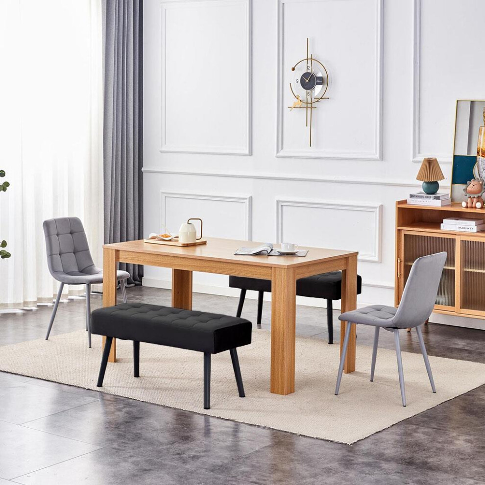 Dining Table and 2 Chairs With 2 Benches Oak Effect Wood Table