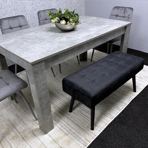 Grey Wooden Dining Table Set with 4 Grey Chairs and 1 Bench 1