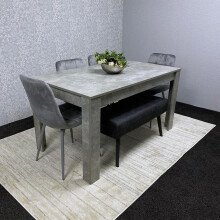 Grey Wooden Dining Table Set with 4 Grey Chairs and 1 Bench