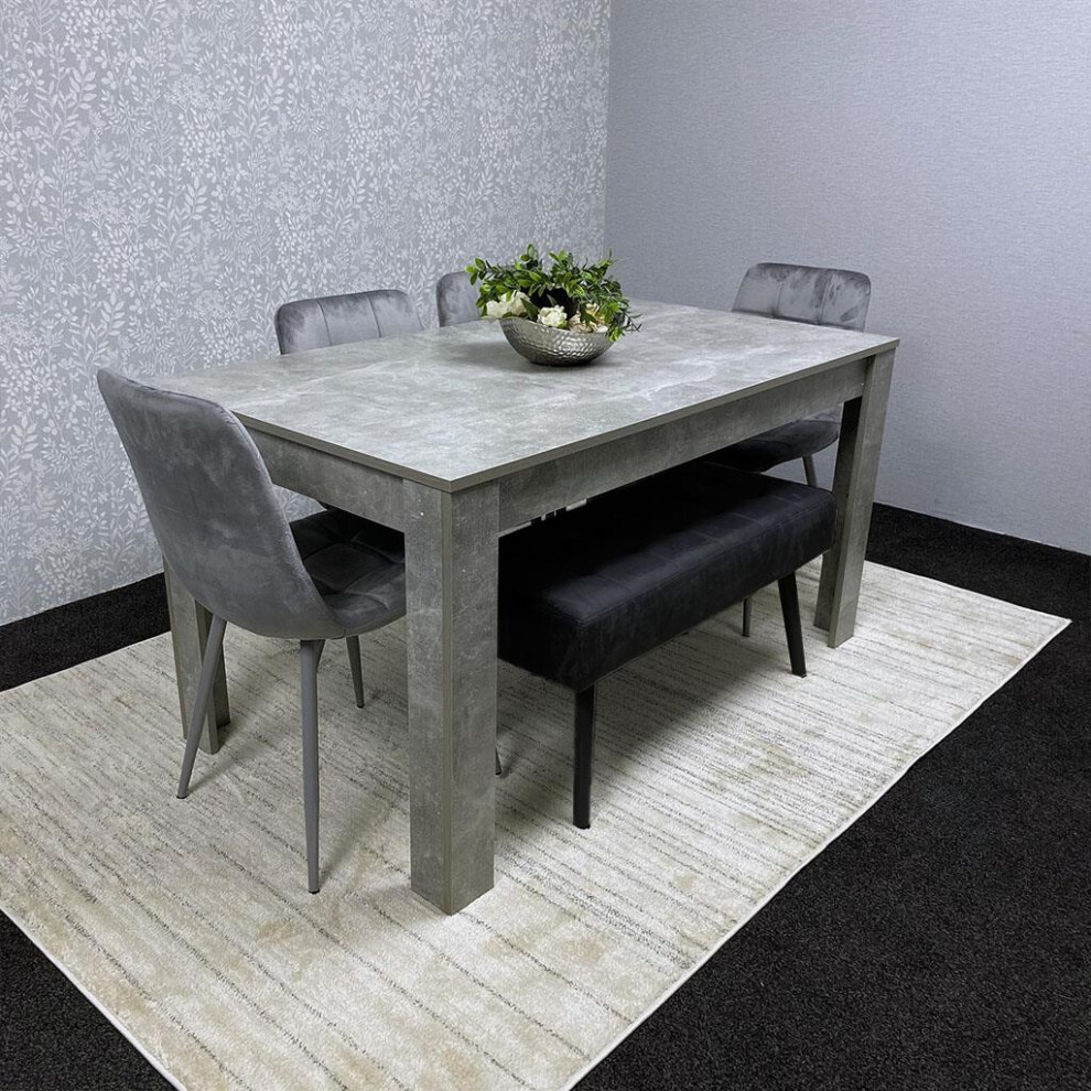 Grey Wooden Dining Table Set with 4 Grey Chairs and 1 Bench