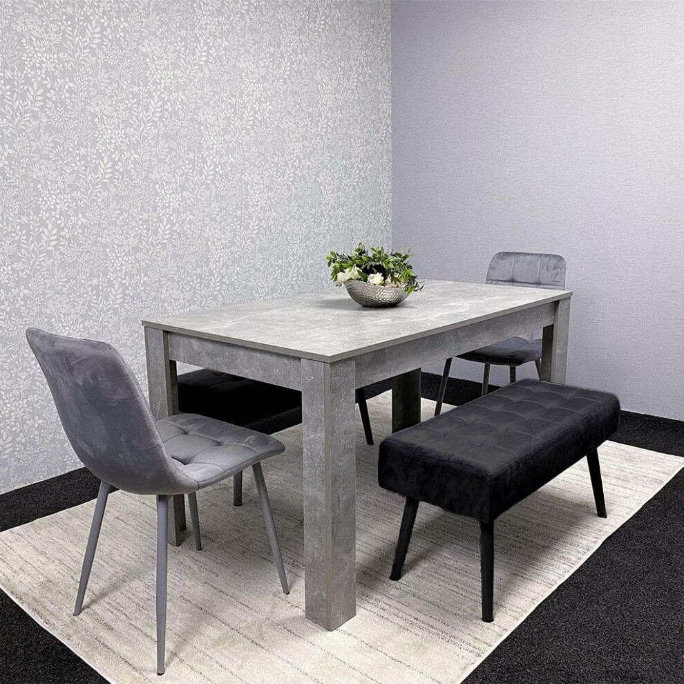 Grey Wooden Dining Table Set with 2 Grey Chairs and Benches