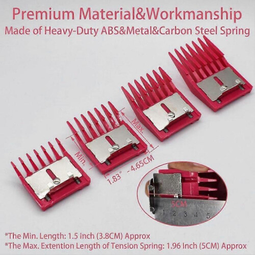 4 Pieces A5 Style Hair Clipper Attachment Cutting Combs Set Red 2