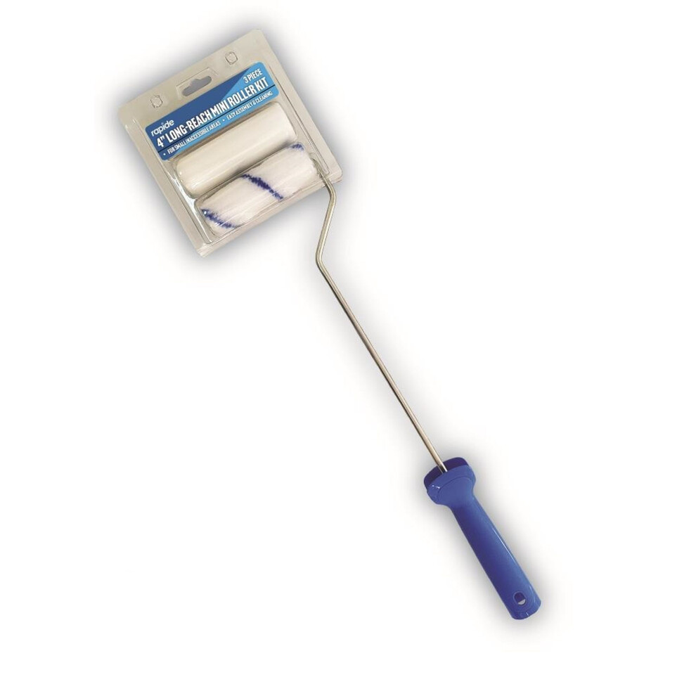 Long Handle Mini Paint Roller Set 4 Inch Long Reach Foam and Fabric