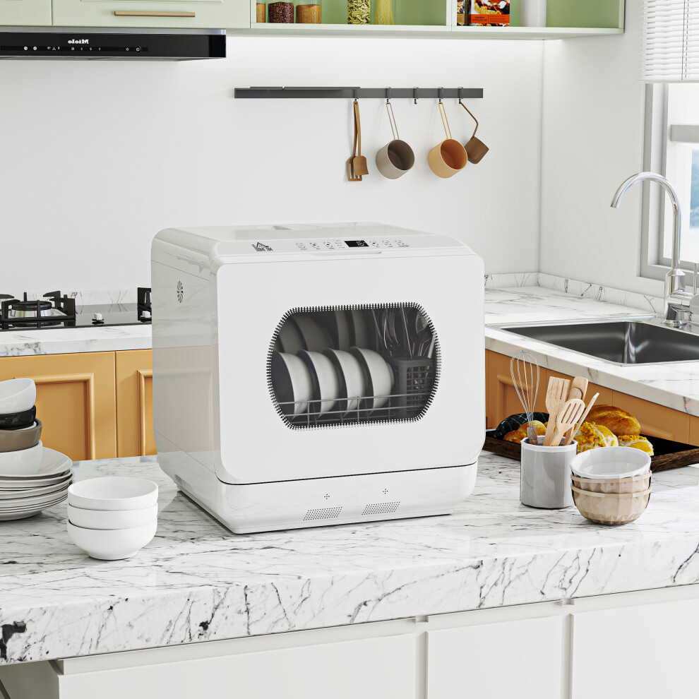 Homcom Worktop Dishwasher W/ 4 Place Settings 6 Programs, White