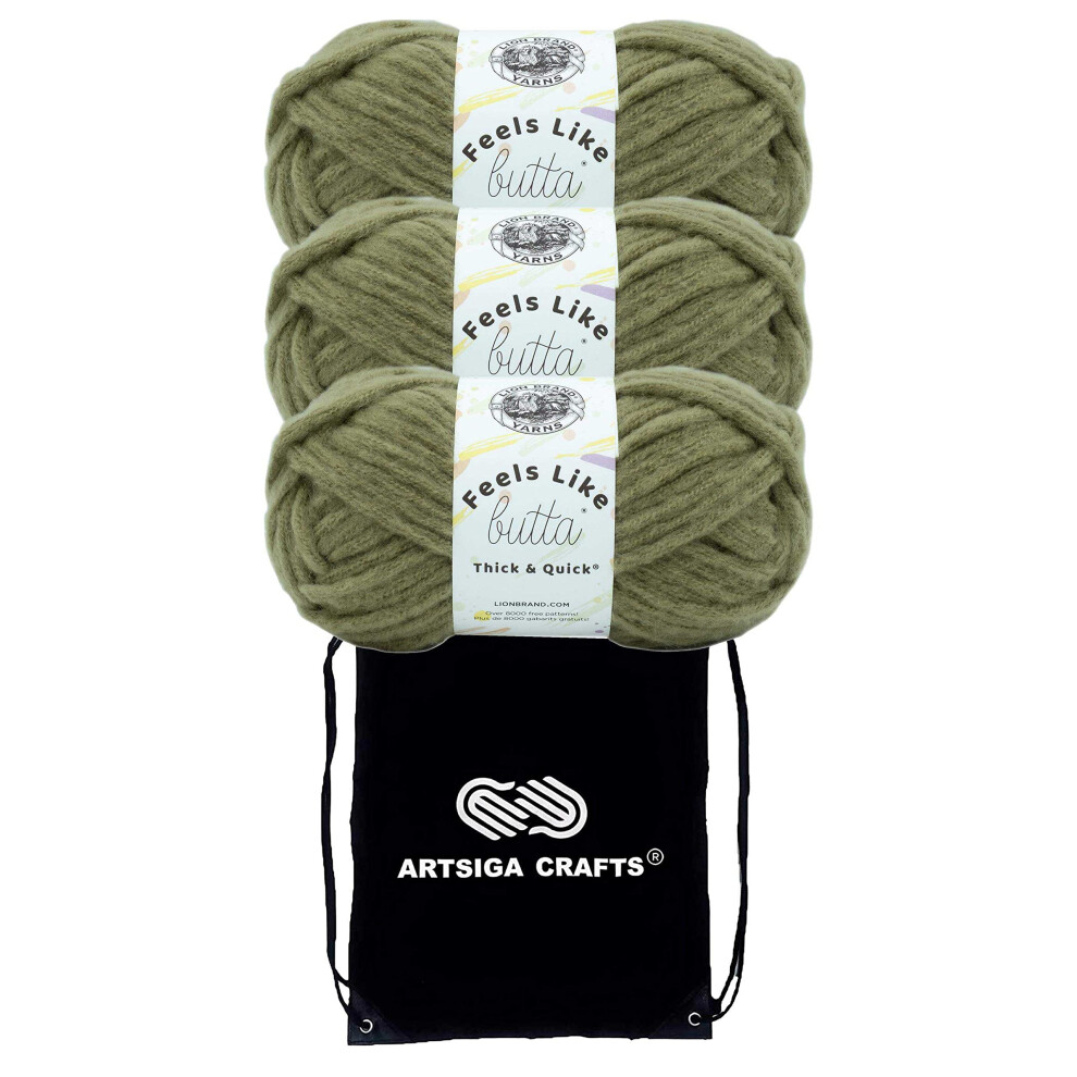 Lion Brand Feels Like Butta Thick & Quick Olive 155-172 (3-Skeins - Same Dye Lot) Weight S Bulky #6 Polyester Yarn for Crocheting and Knitting - Bundl
