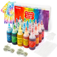 Vanstek 20 Cores Tie Tye Kit Tie Dye Camisa Diy Tard de tecido para mulheres Crian   as homens com el   sticos de borracha para amigos de amigos da f