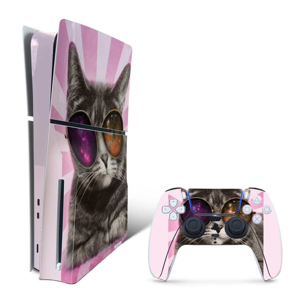 Skin MightySkins compatible avec Playstation 5 Slim Disk Edition Bundle     Galaxy Cat | Autocollant en vinyle protecteur, durable et unique | Faci
