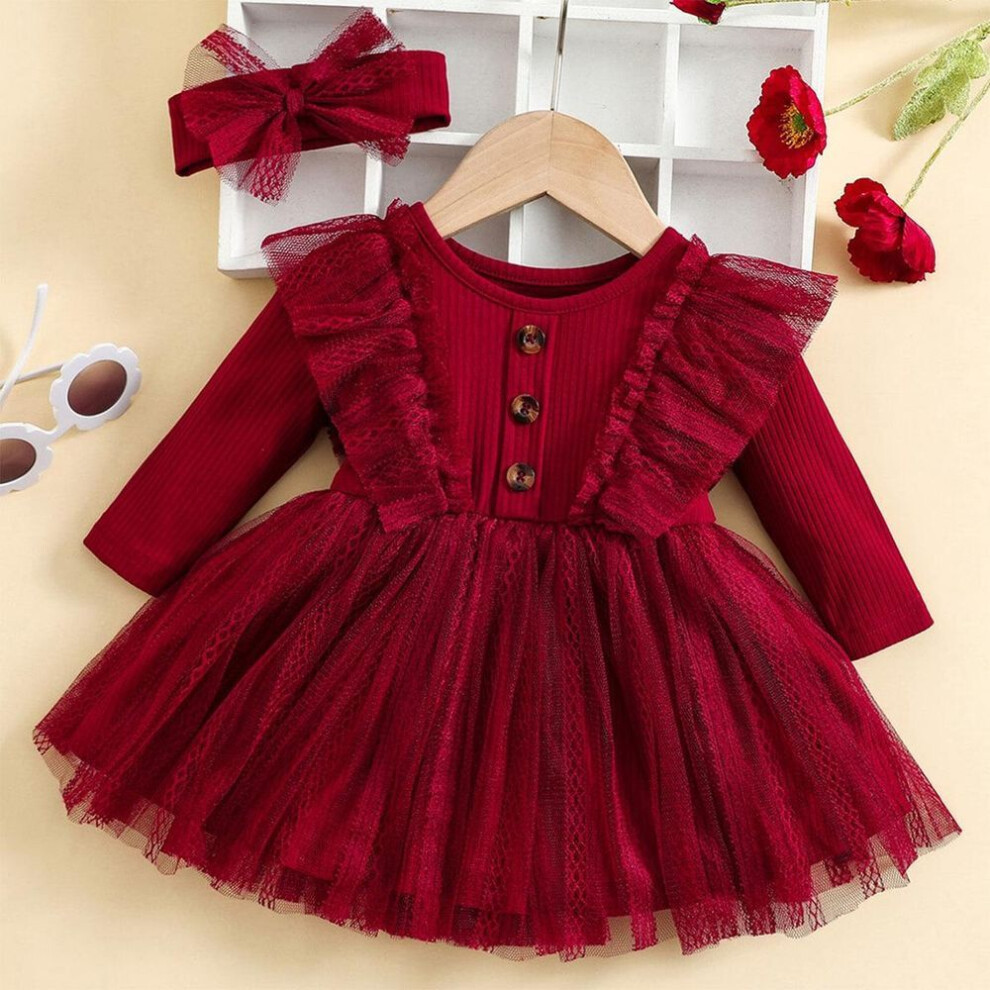 (wine red, 2-3 Years) Baby Girl Spring & Autumn Dresses - Hot Sale Puffy Mesh Skirts & Trendy Styles