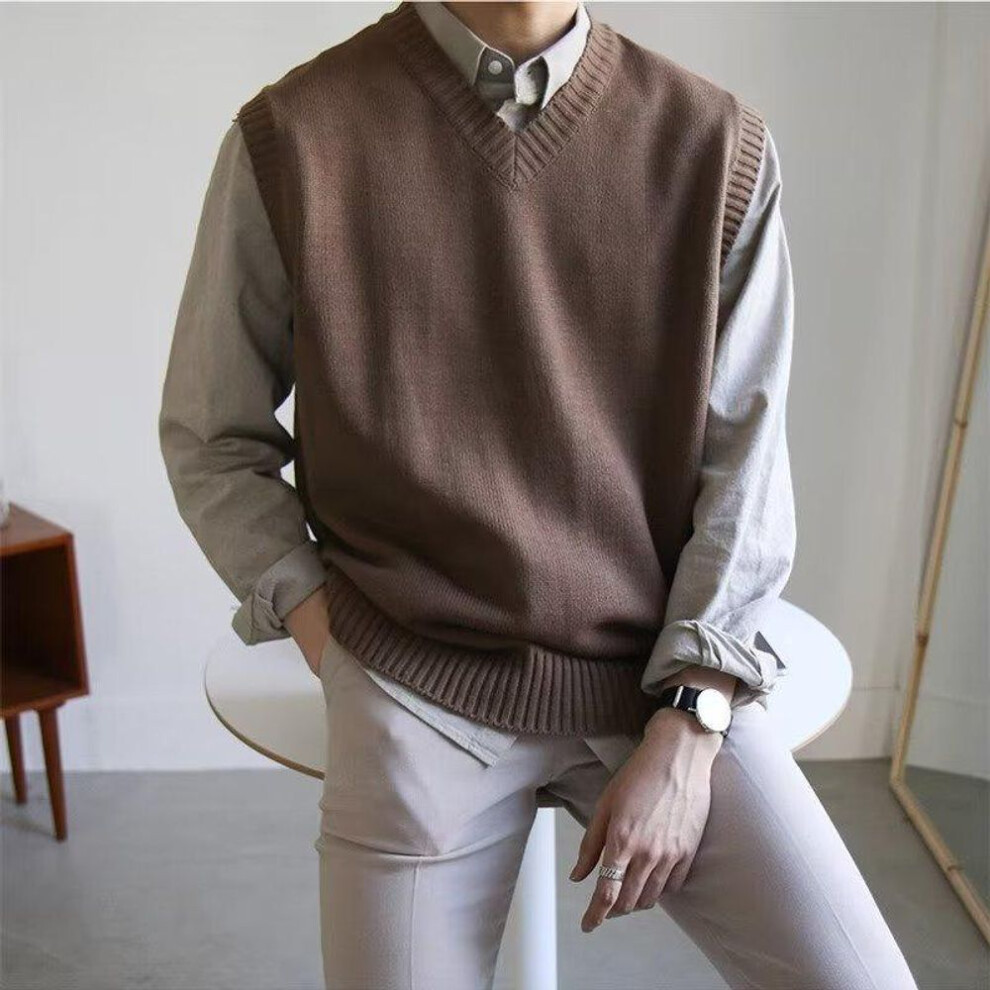 (brown, XL) 2023 Men's Trendy V-Neck Sleeveless Knit Sweater Vest