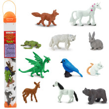 Safari Ltd. Sprookjesdieren TOOB - Beeldjes van Eenhoorn Draak Kikker Wolf Konijn Doe Witte Hengst Beer Muis Bluebird en Vos - Speelspeelgoed voor jo